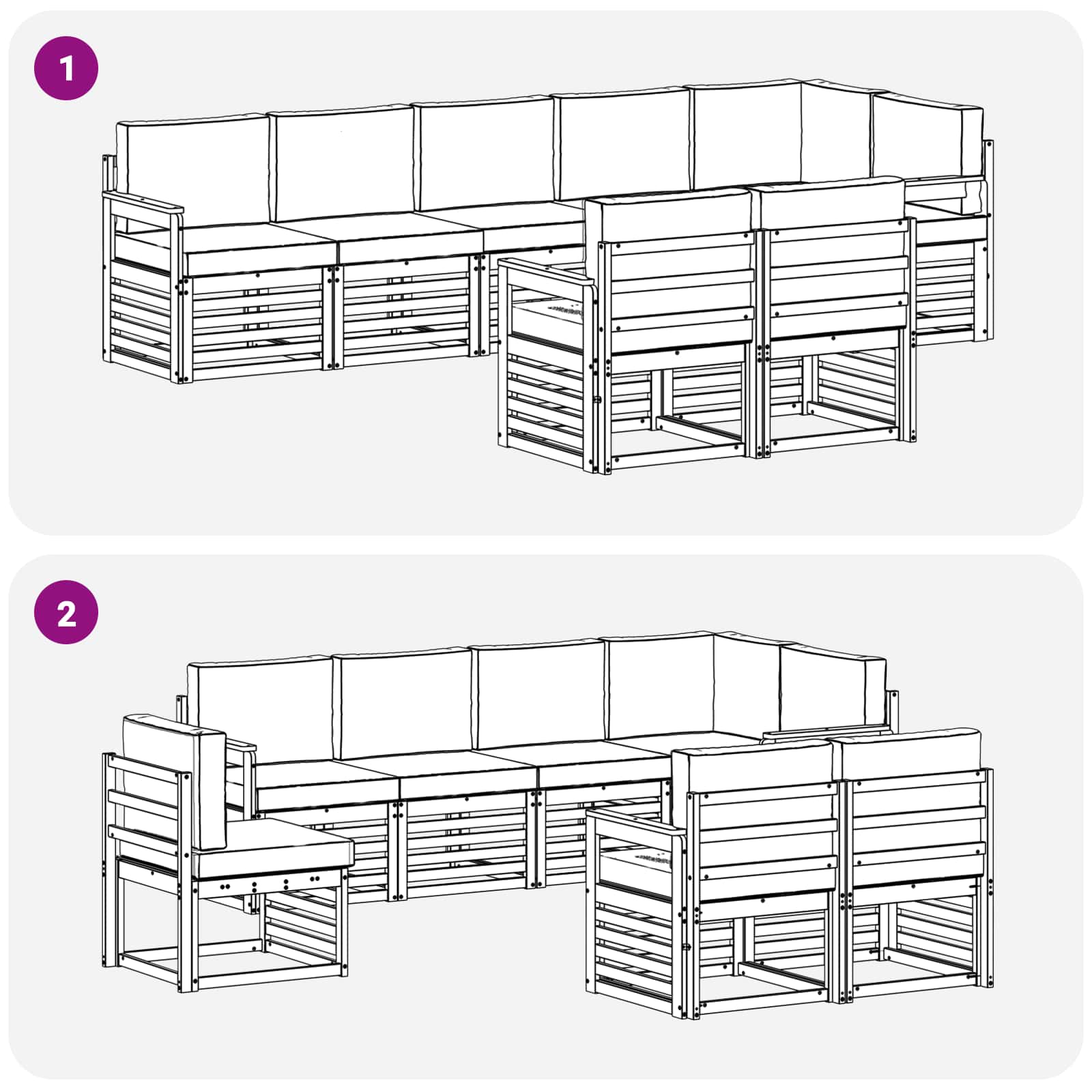 Set divani 8 pcs Naturale e Antracite Legno di Acacia Massello | homemem39