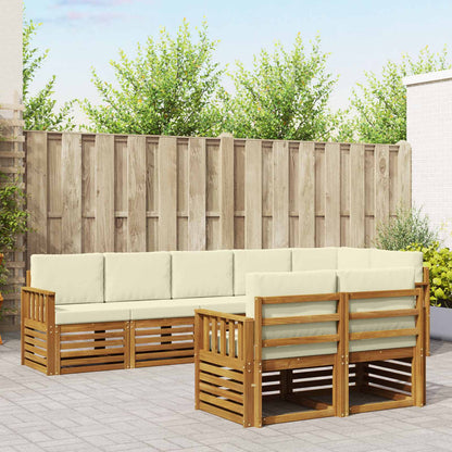 Set divani 8 pcs Naturale e Crema Legno di Acacia Massello