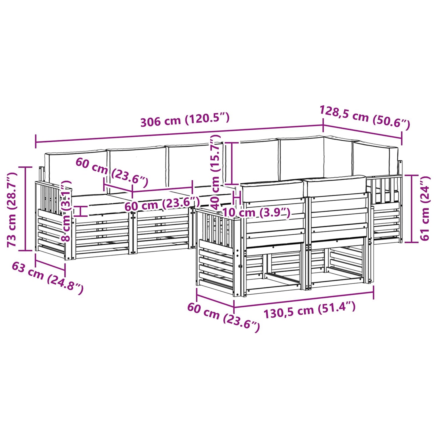 Set divani 8 pcs Naturale e Antracite Legno di Acacia Massello | homemem39