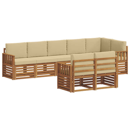 Set divani 8 pcs Naturale e Beige Legno di Acacia Massello
