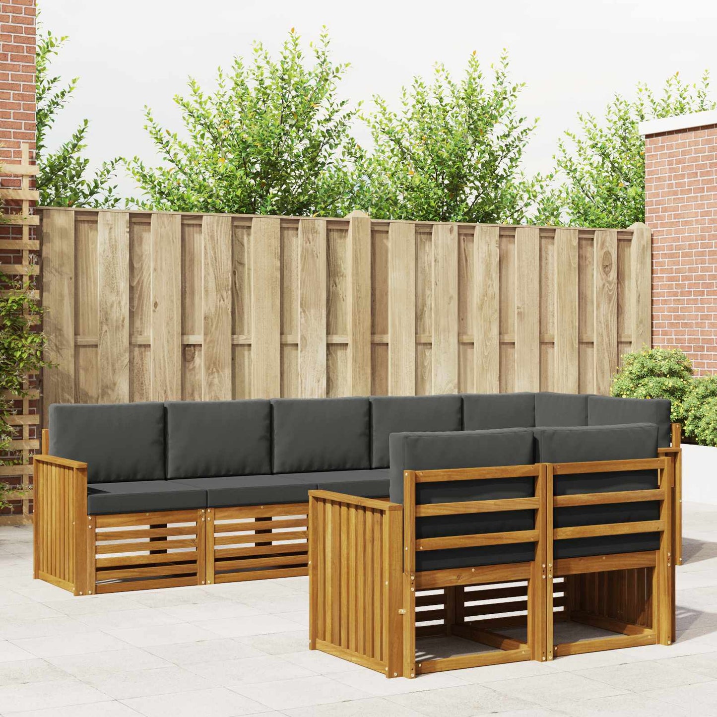 Set divani 8 pcs Naturale e Antracite Legno di Acacia Massello