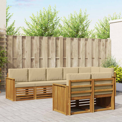 Set divani 8 pcs Naturale e Beige Legno di Acacia Massello