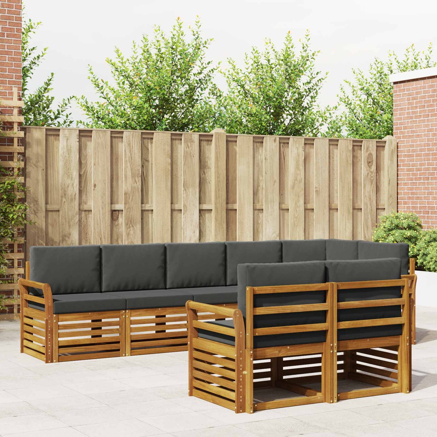 Set divani 8 pcs Naturale e Antracite Legno di Acacia Massello