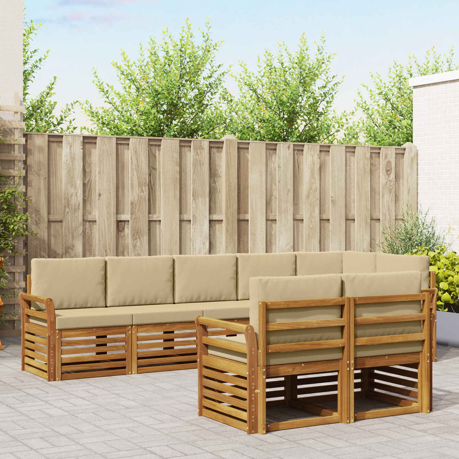 Set divani 8 pcs Naturale e Beige Legno di Acacia Massello | homemem39