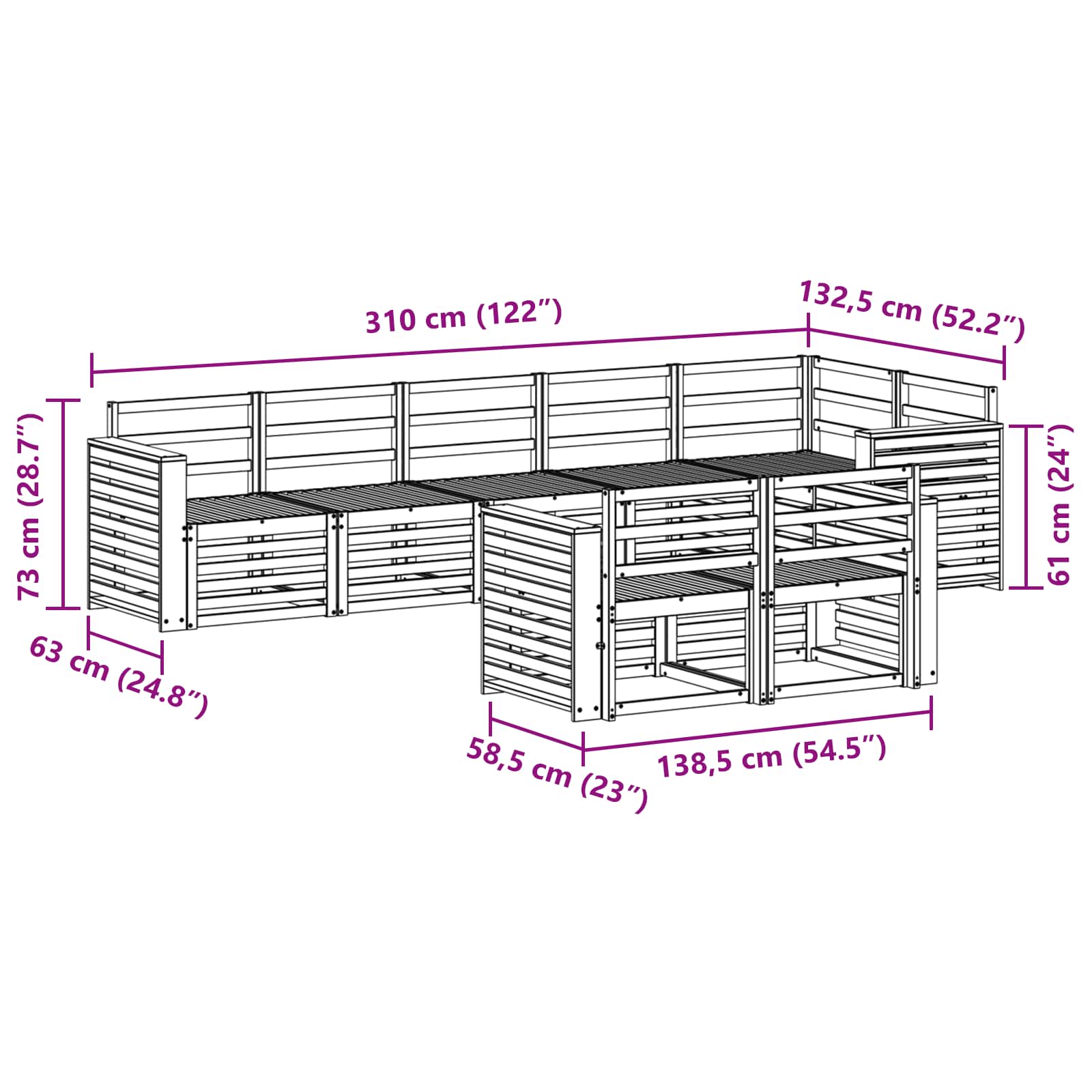 Set divani 8 pcs Naturale Legno di Acacia Massello | homemem39