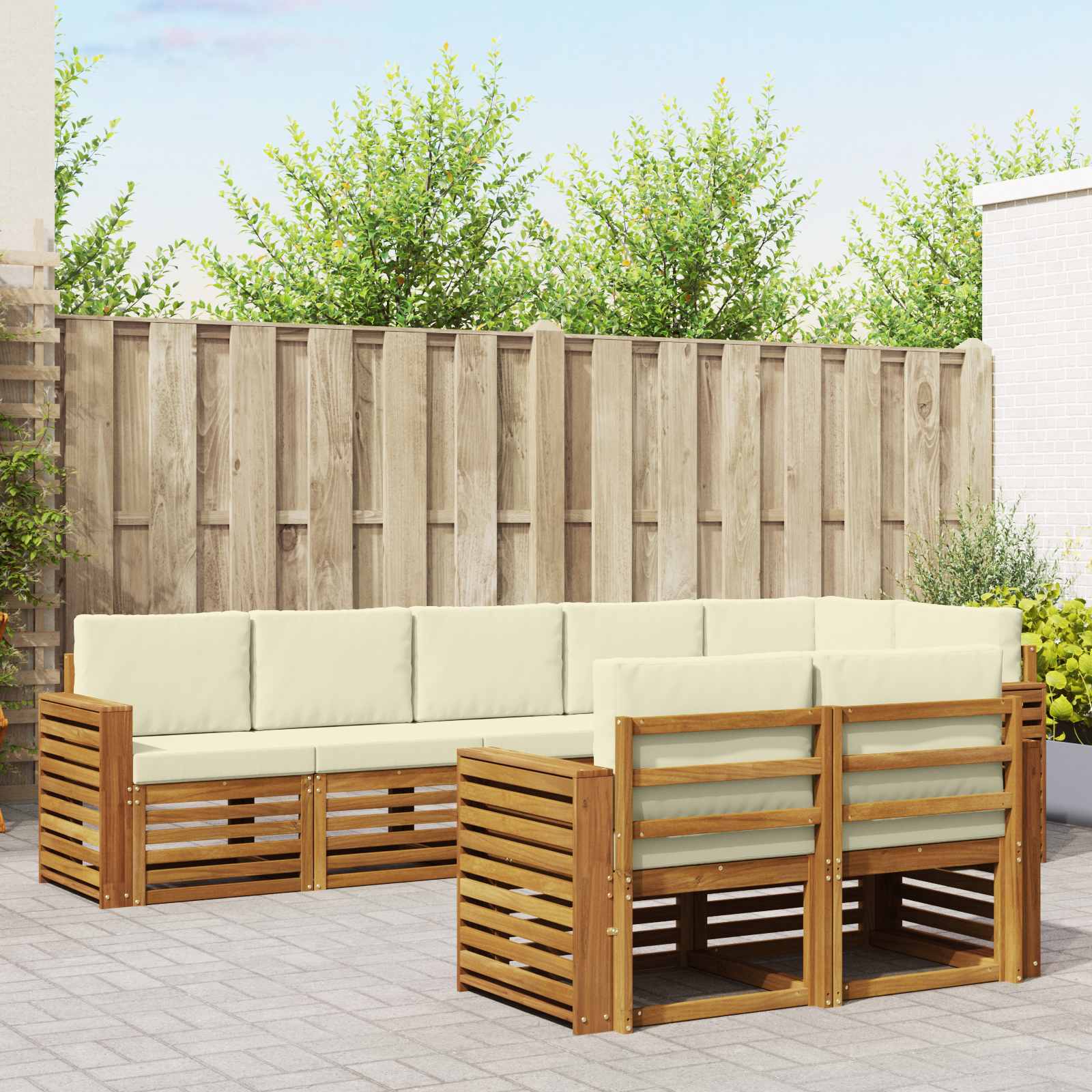 Set divani 8 pcs Naturale e Crema Legno di Acacia Massello | homemem39