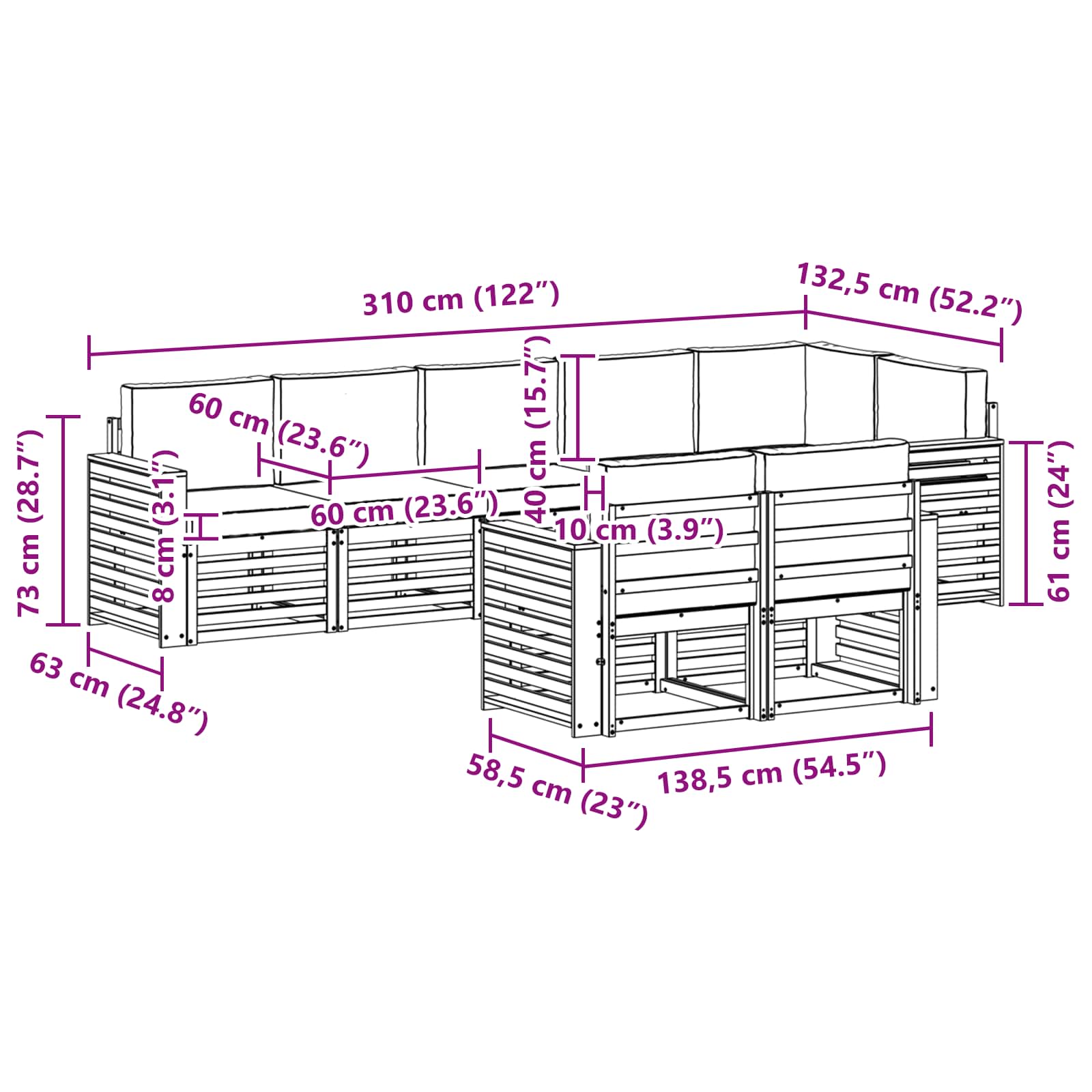 Set divani 8 pcs Naturale e Antracite Legno di Acacia Massello | homemem39
