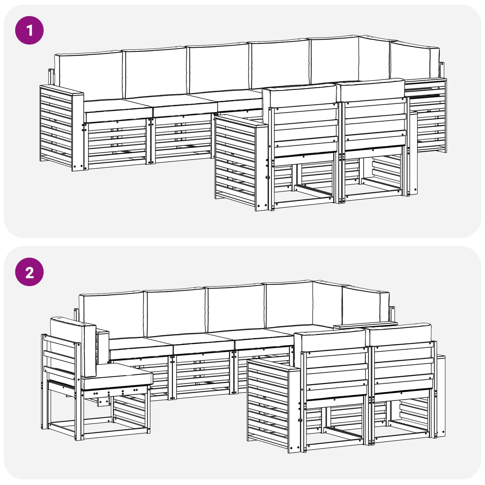 Set divani 8 pcs Naturale e Antracite Legno di Acacia Massello | homemem39