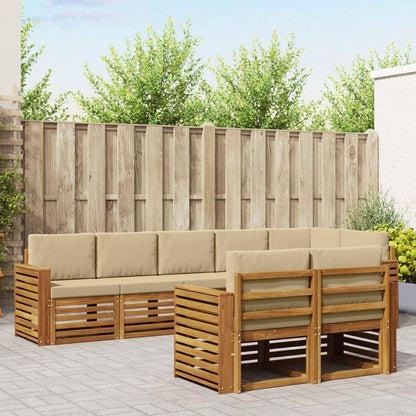 Set divani 8 pcs Naturale e Beige Legno di Acacia Massello