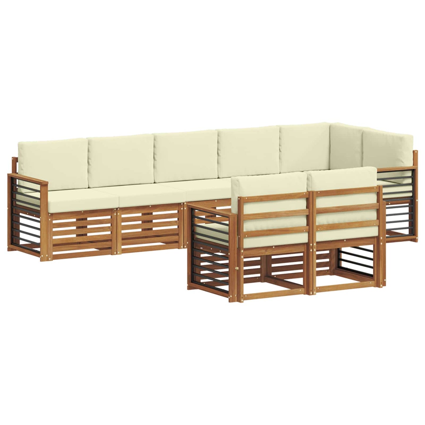 Set divani 8 pcs Naturale e Crema Legno di Acacia Massello | homemem39