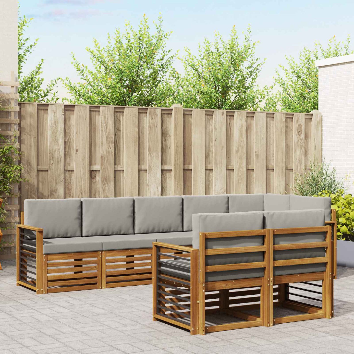 Set divani con cuscino 8 pcs Grigio Naturale e Chiaro