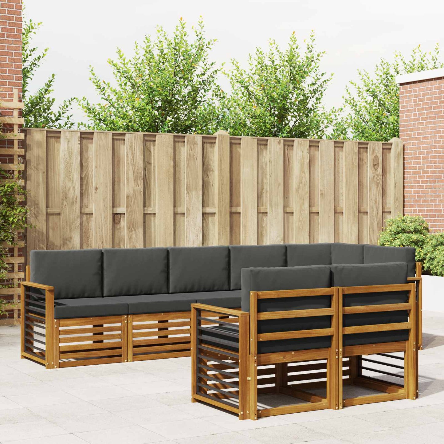 Set divani 8 pcs Naturale e Antracite Legno di Acacia Massello