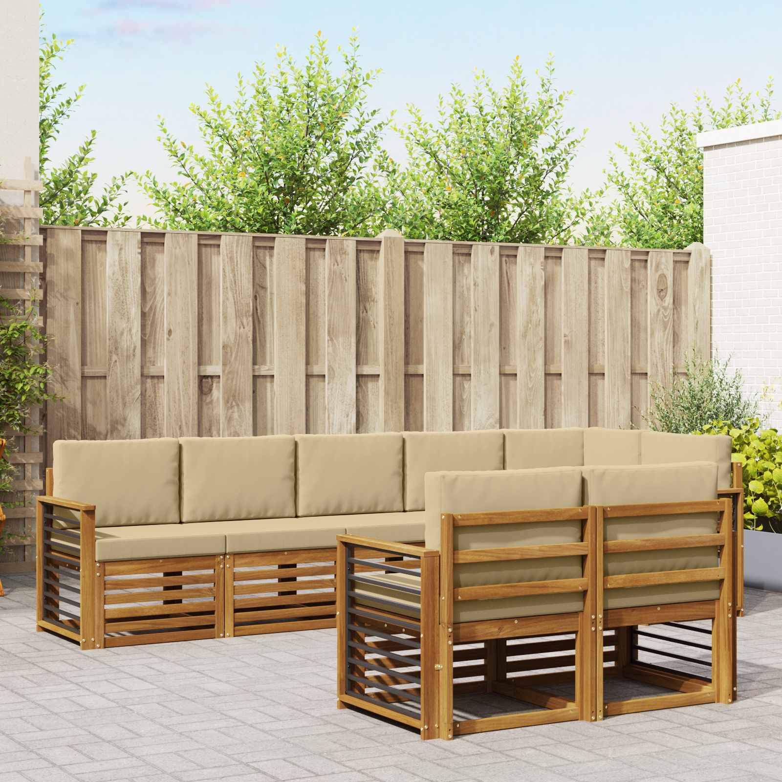 Set divani 8 pcs Naturale e Beige Legno di Acacia Massello | homemem39