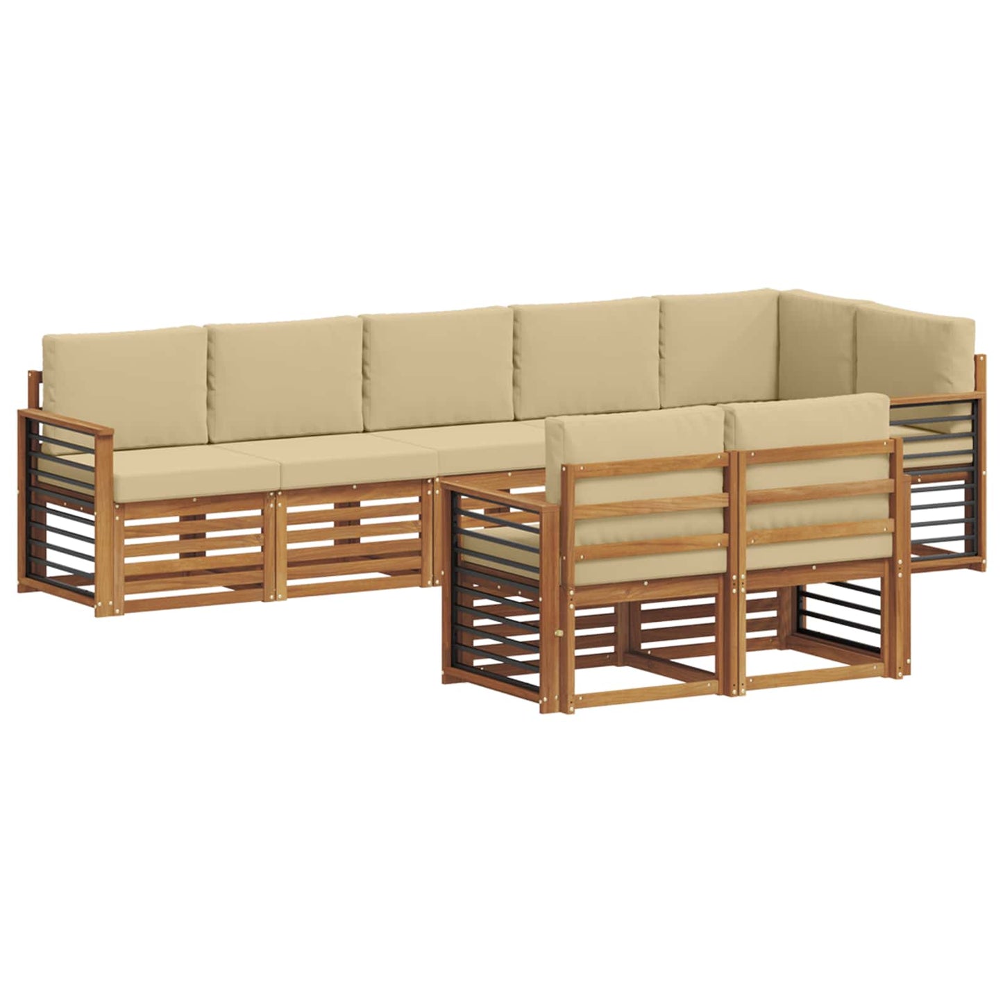 Set divani 8 pcs Naturale e Beige Legno di Acacia Massello | homemem39