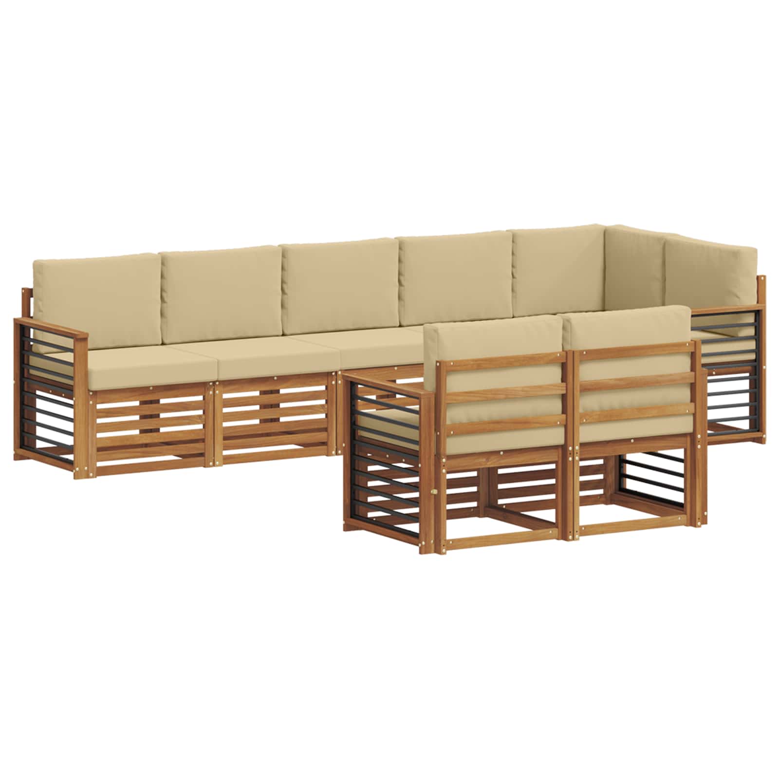 Set divani 8 pcs Naturale e Beige Legno di Acacia Massello | homemem39
