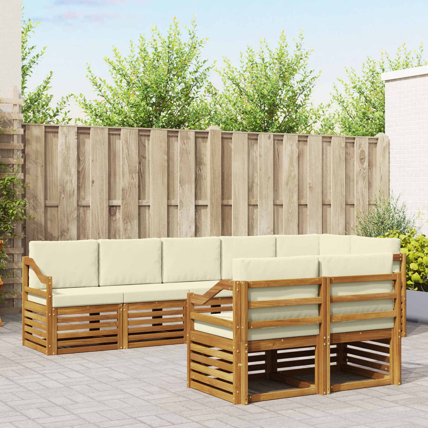 Set divani 8 pcs Naturale e Crema Legno di Acacia Massello