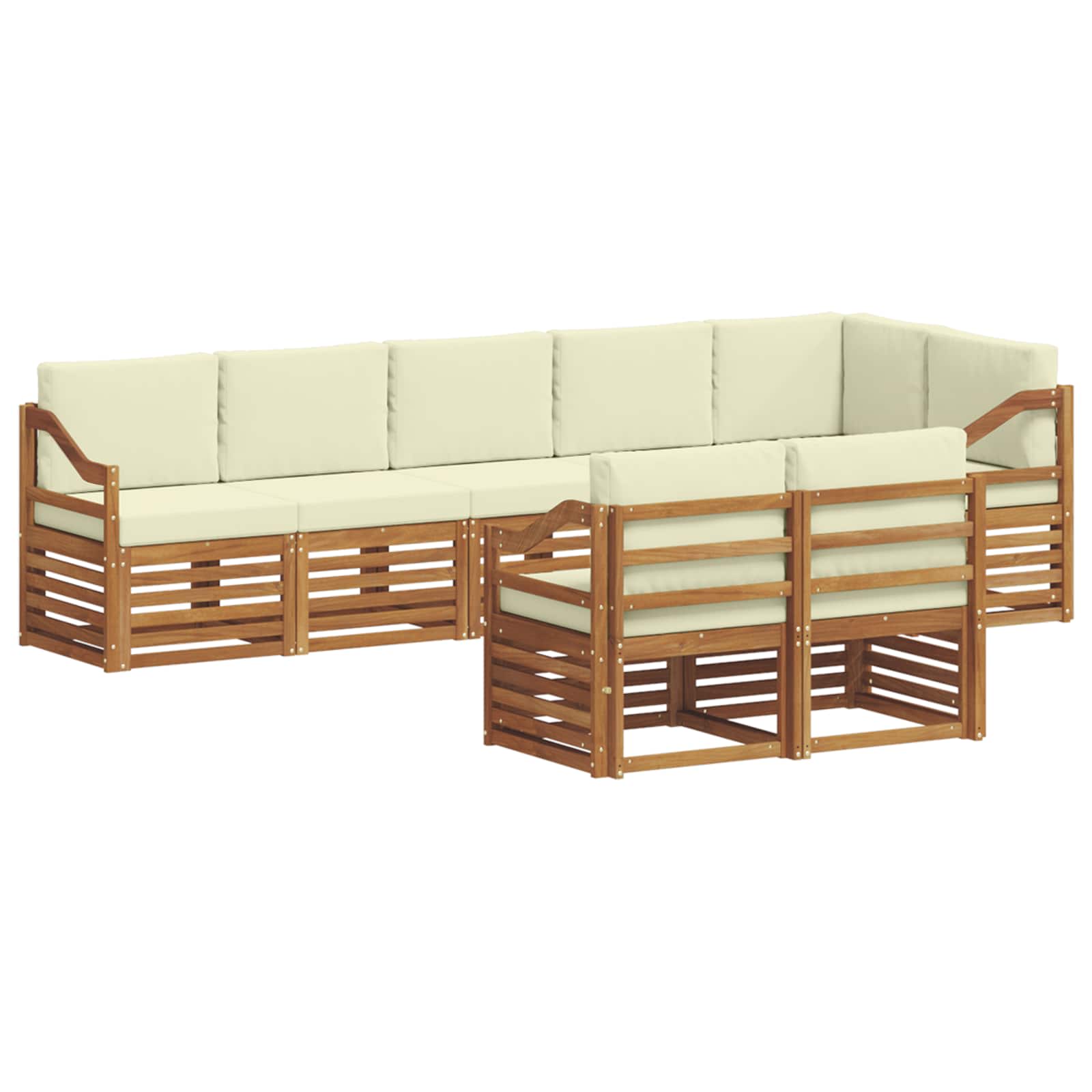 Set divani 8 pcs Naturale e Crema Legno di Acacia Massello | homemem39
