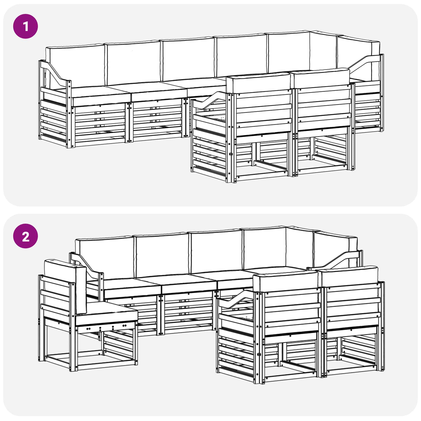 Set divani con cuscino 8 pcs Grigio Naturale e Chiaro | homemem39
