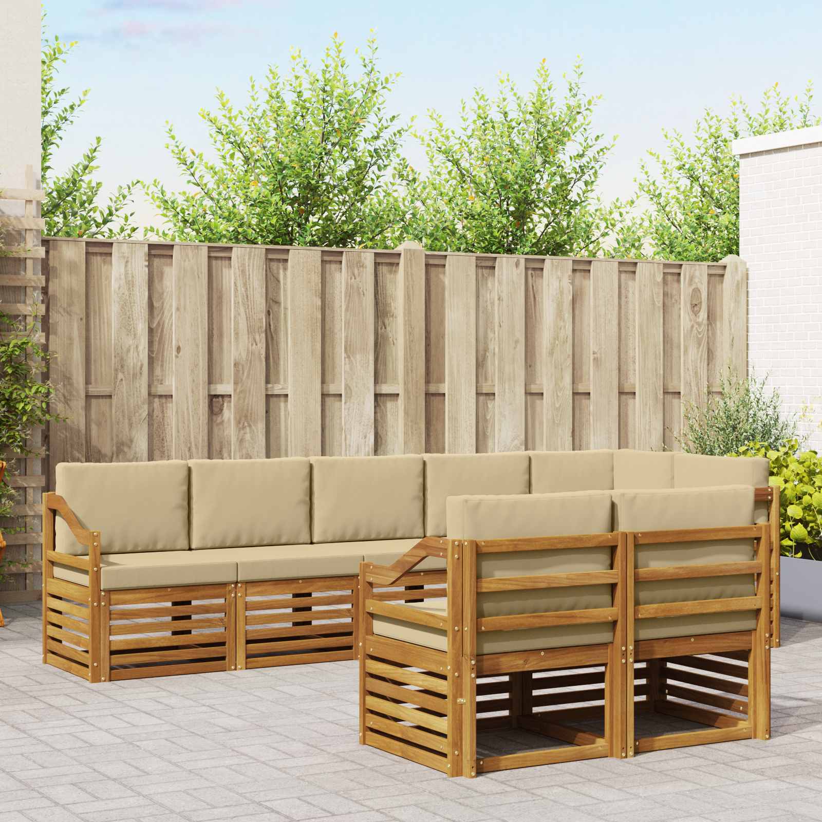 Set divani 8 pcs Naturale e Beige Legno di Acacia Massello | homemem39