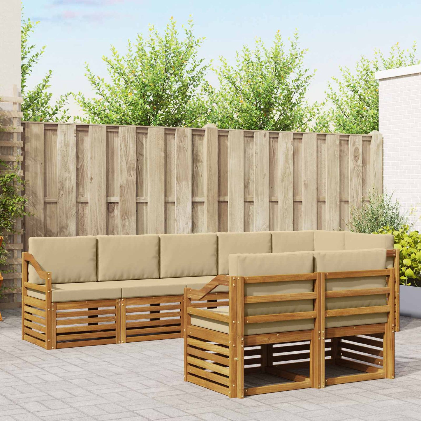 Set divani 8 pcs Naturale e Beige Legno di Acacia Massello