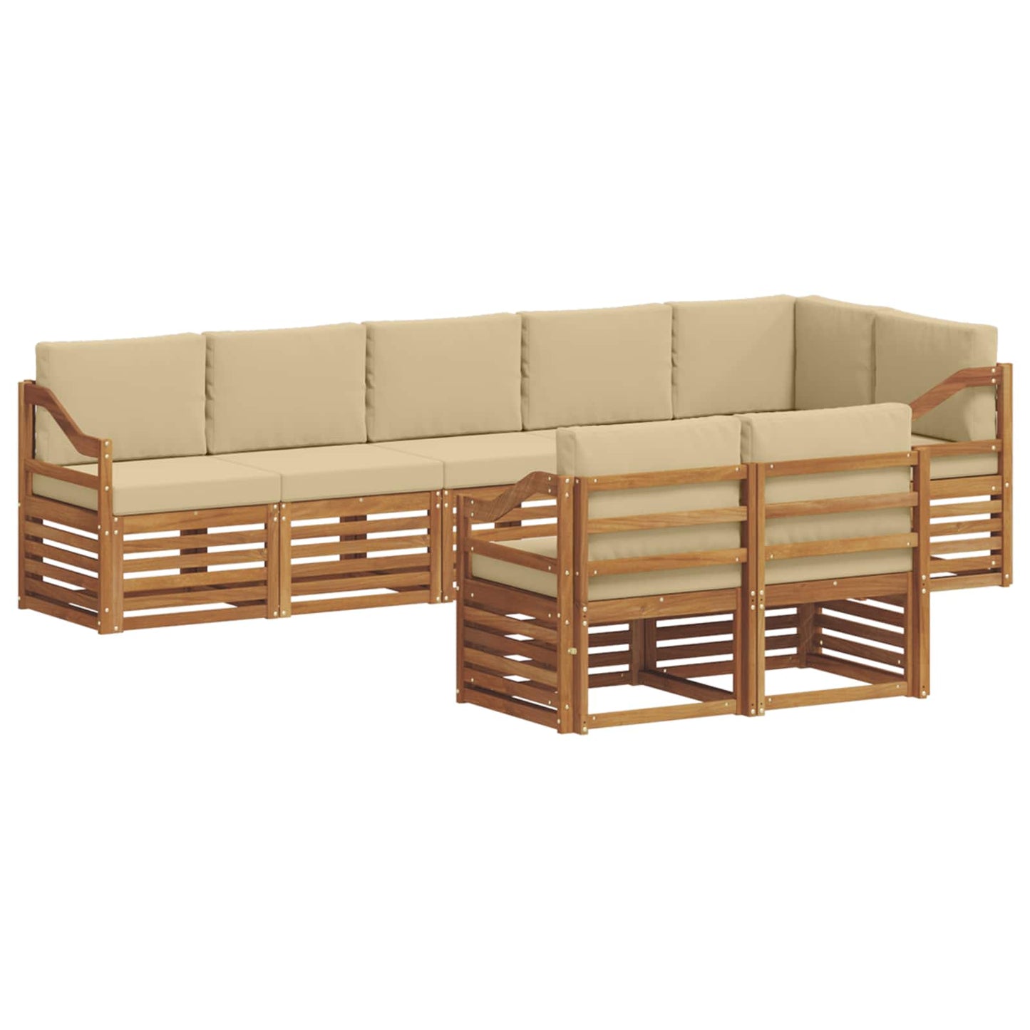 Set divani 8 pcs Naturale e Beige Legno di Acacia Massello