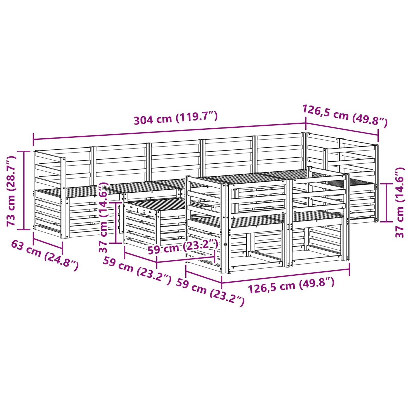 Set divani 9 pcs Naturale Legno di Acacia Massello