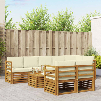 Set divani 9 pcs Naturale e Crema Legno di Acacia Massello | homemem39