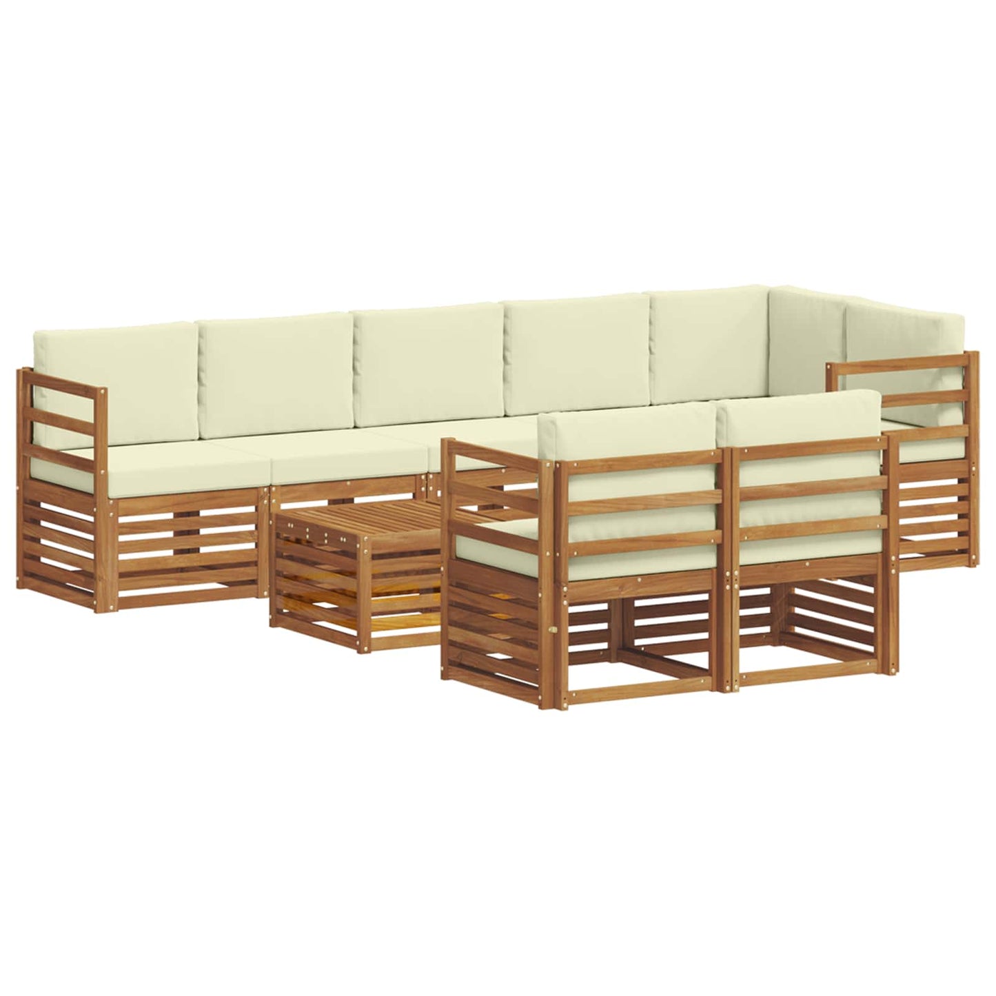 Set divani 9 pcs Naturale e Crema Legno di Acacia Massello | homemem39