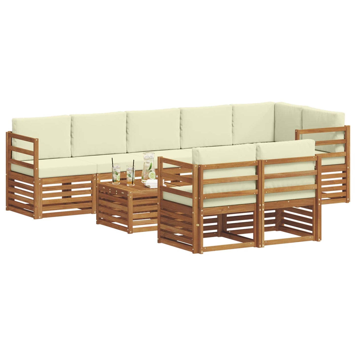 Set divani 9 pcs Naturale e Crema Legno di Acacia Massello