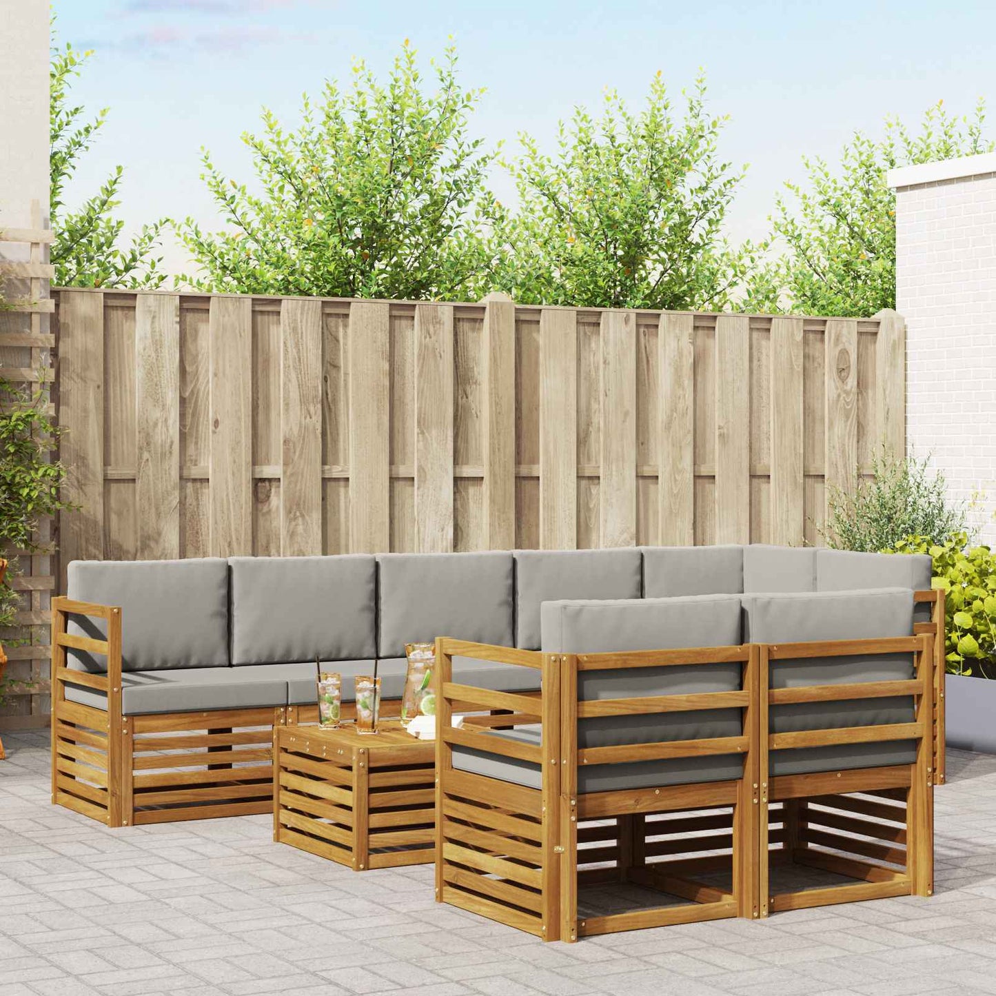 Set divani con cuscino 9 pcs Grigio Naturale e Chiaro