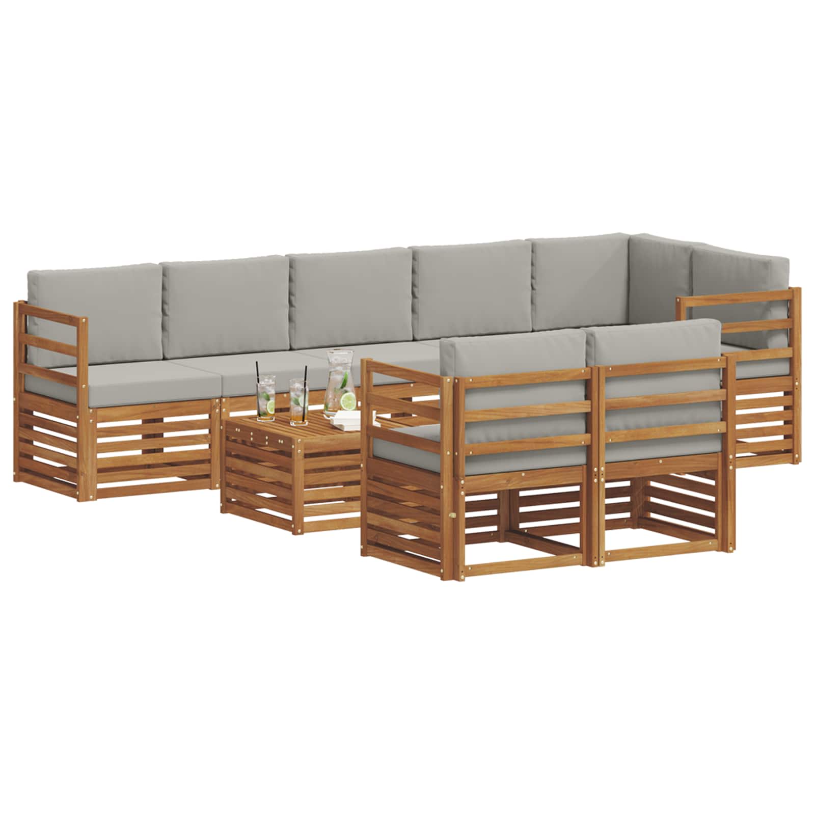 Set divani con cuscino 9 pcs Grigio Naturale e Chiaro | homemem39