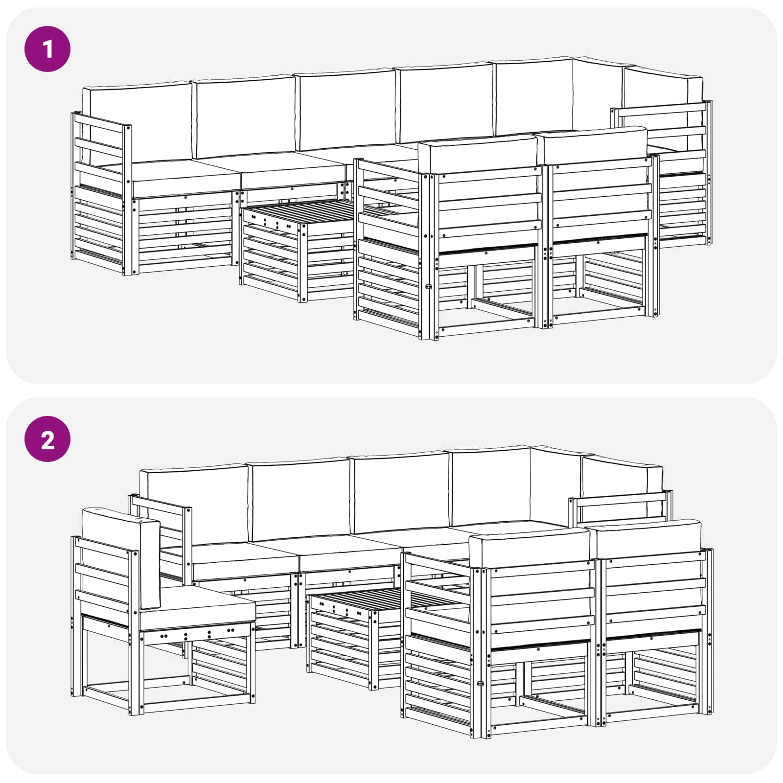Set divani con cuscino 9 pcs Grigio Naturale e Chiaro | homemem39