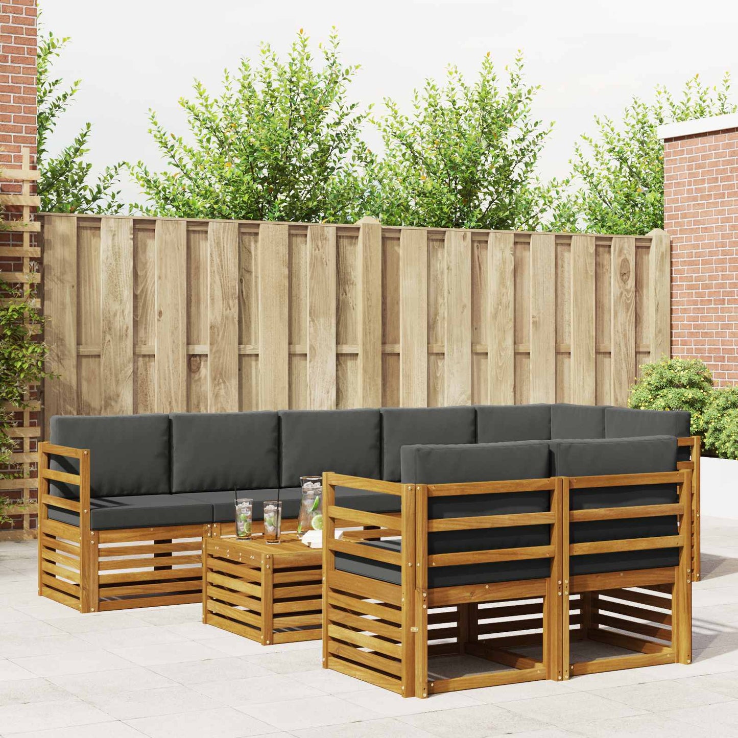 Set divani 9 pcs Naturale e Antracite Legno di Acacia Massello | homemem39