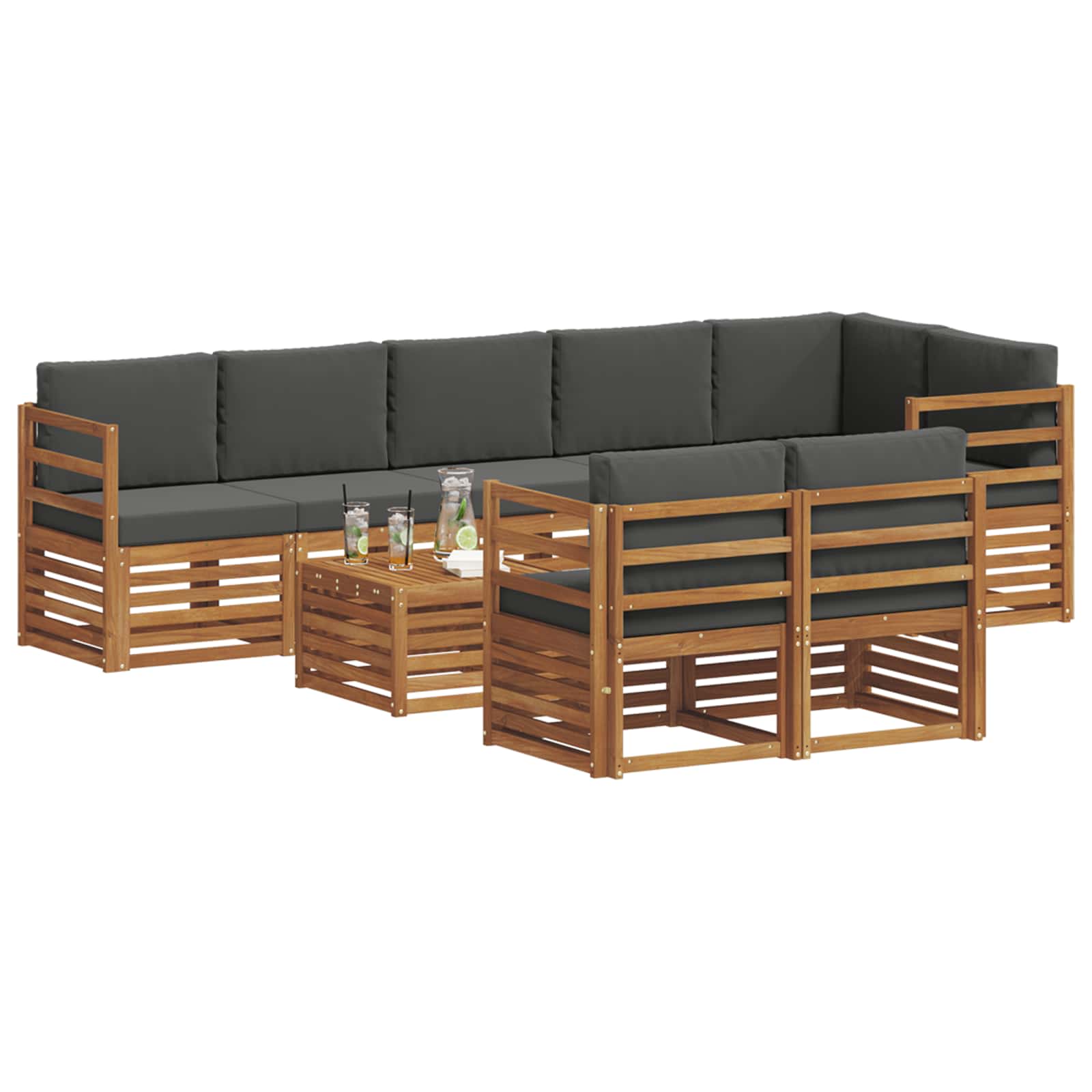 Set divani 9 pcs Naturale e Antracite Legno di Acacia Massello | homemem39