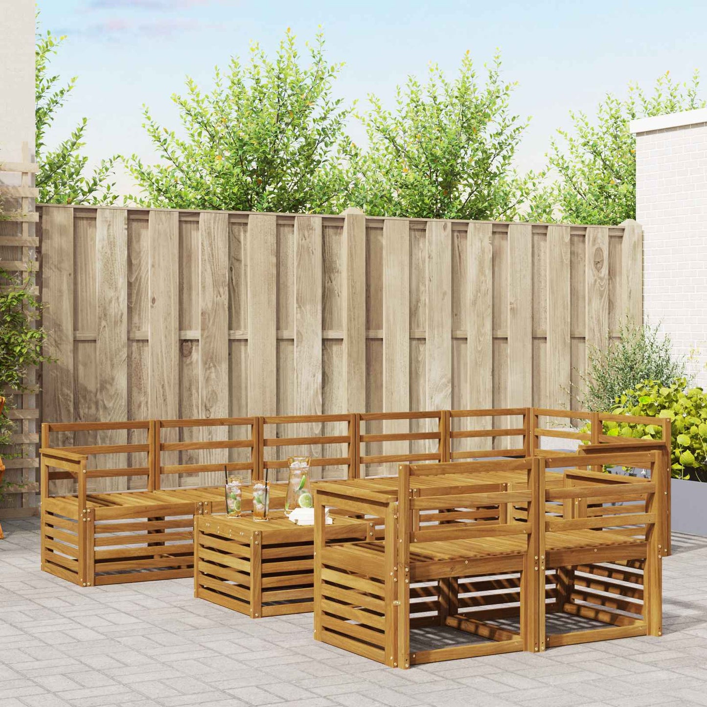 Set divani 9 pcs Naturale Legno di Acacia Massello