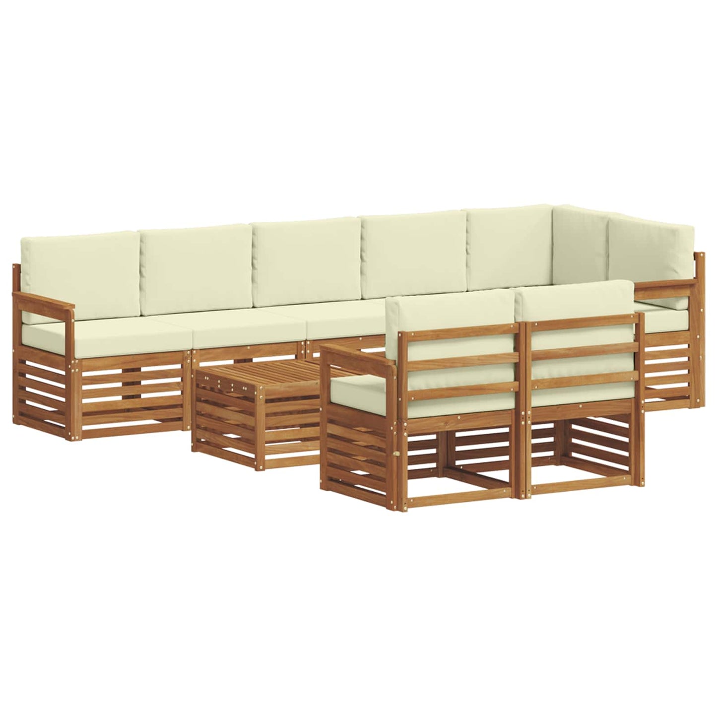 Set divani 9 pcs Naturale e Crema Legno di Acacia Massello