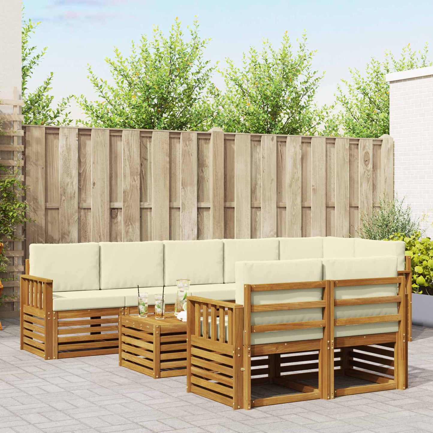 Set divani 9 pcs Naturale e Crema Legno di Acacia Massello | homemem39