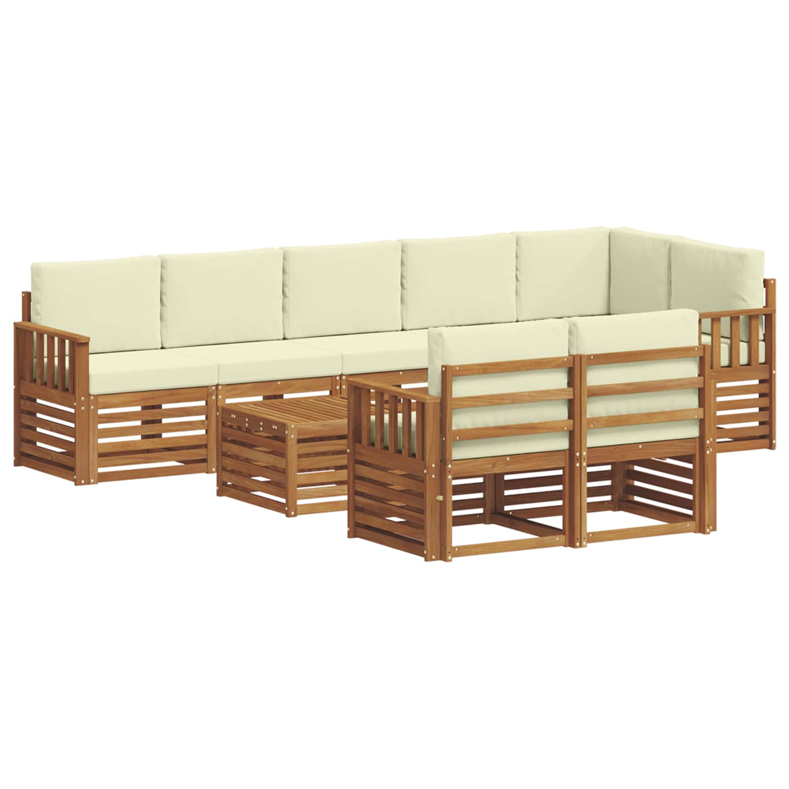 Set divani 9 pcs Naturale e Crema Legno di Acacia Massello | homemem39