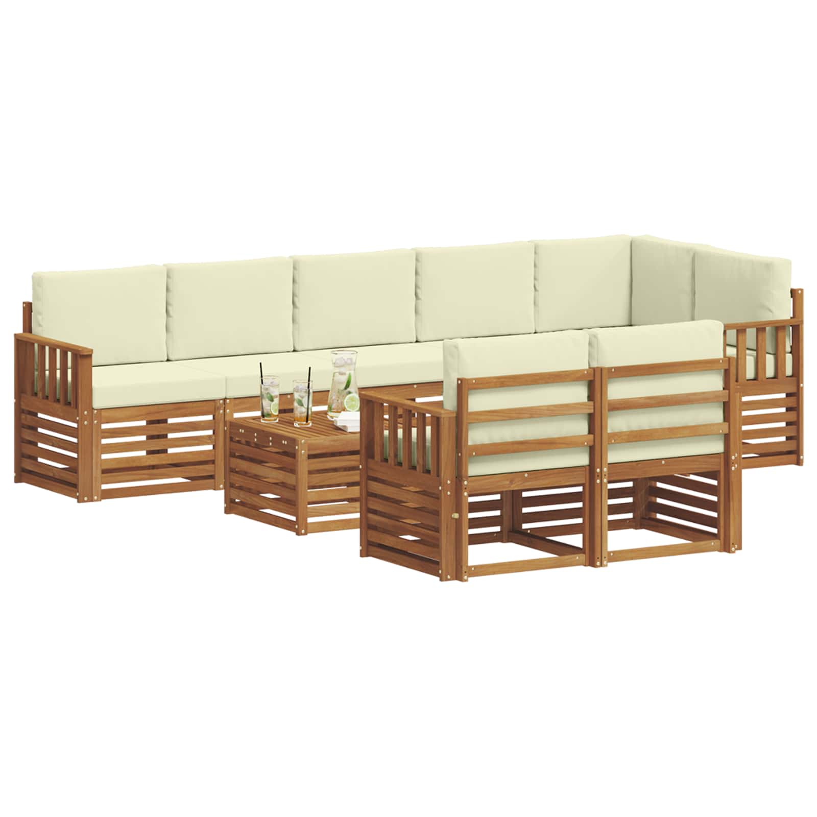 Set divani 9 pcs Naturale e Crema Legno di Acacia Massello | homemem39
