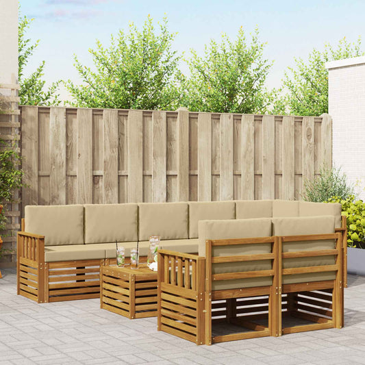 Set divani 9 pcs Naturale e Beige Legno di Acacia Massello