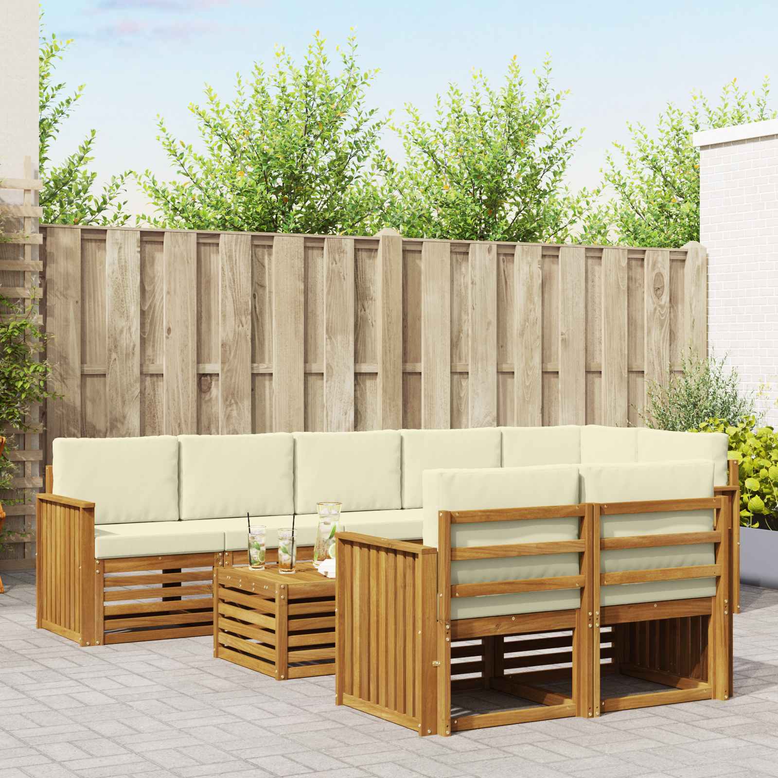 Set divani 9 pcs Naturale e Crema Legno di Acacia Massello | homemem39