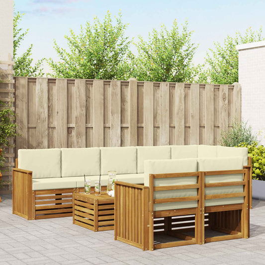Set divani 9 pcs Naturale e Crema Legno di Acacia Massello | homemem39