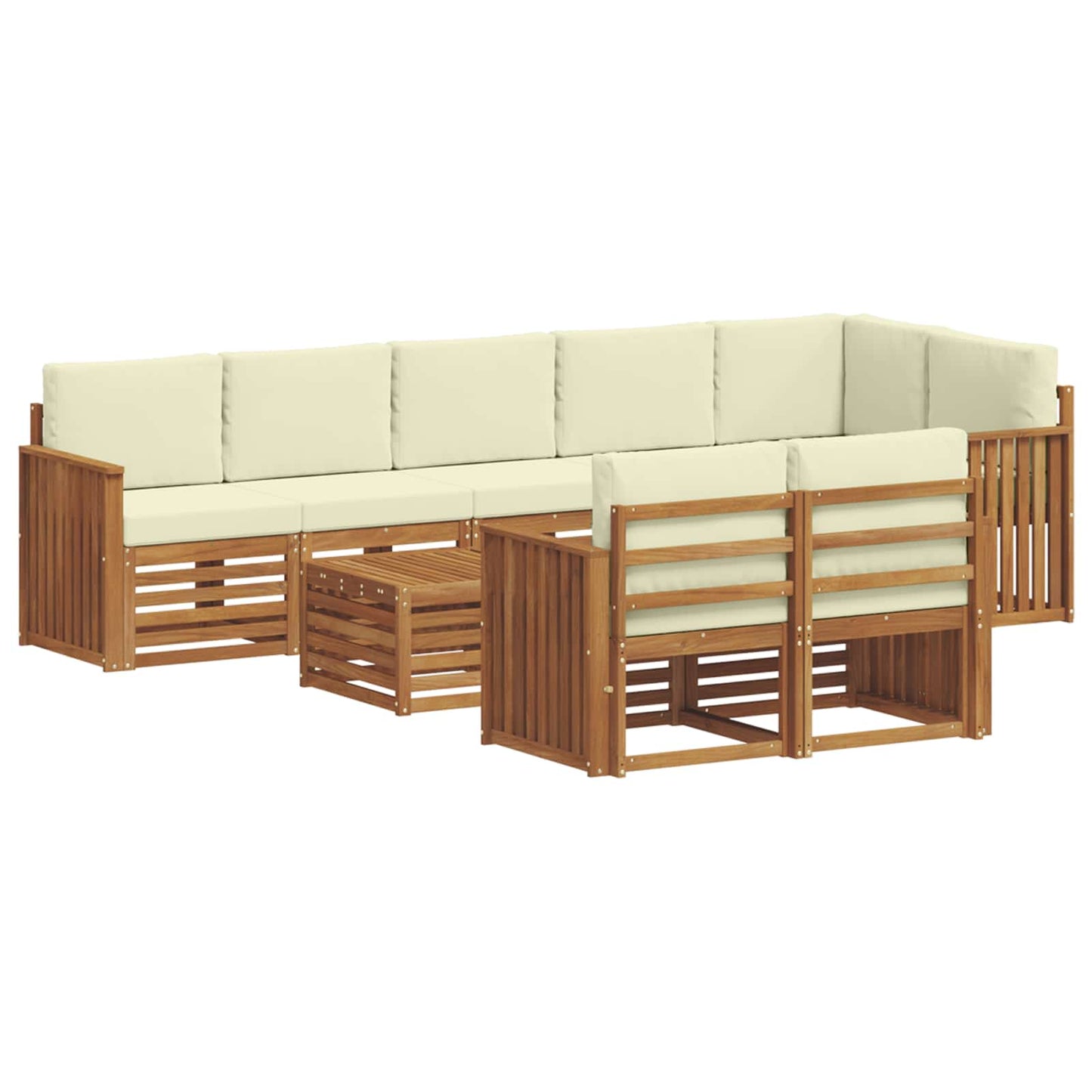 Set divani 9 pcs Naturale e Crema Legno di Acacia Massello | homemem39