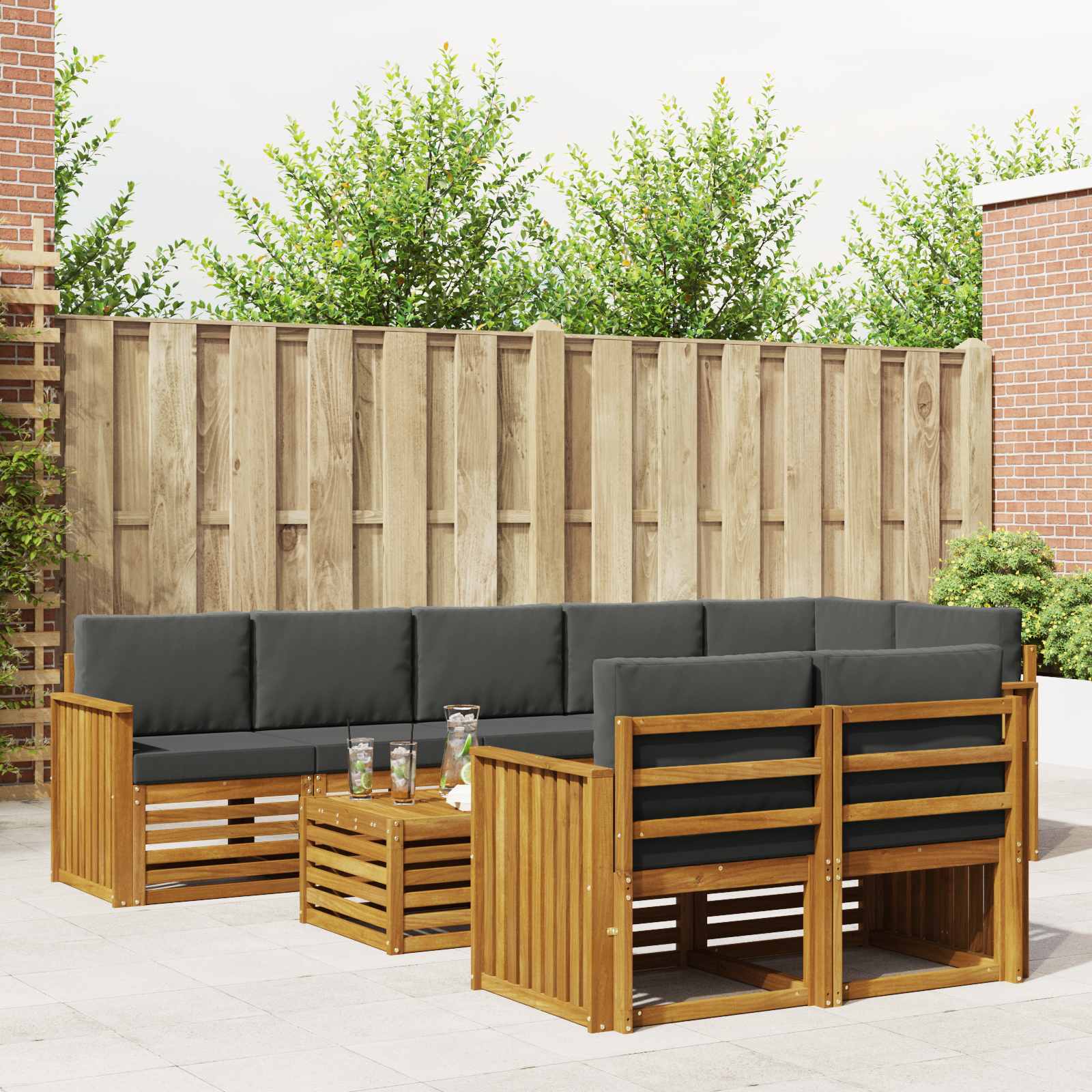 Set divani 9 pcs Naturale e Antracite Legno di Acacia Massello | homemem39