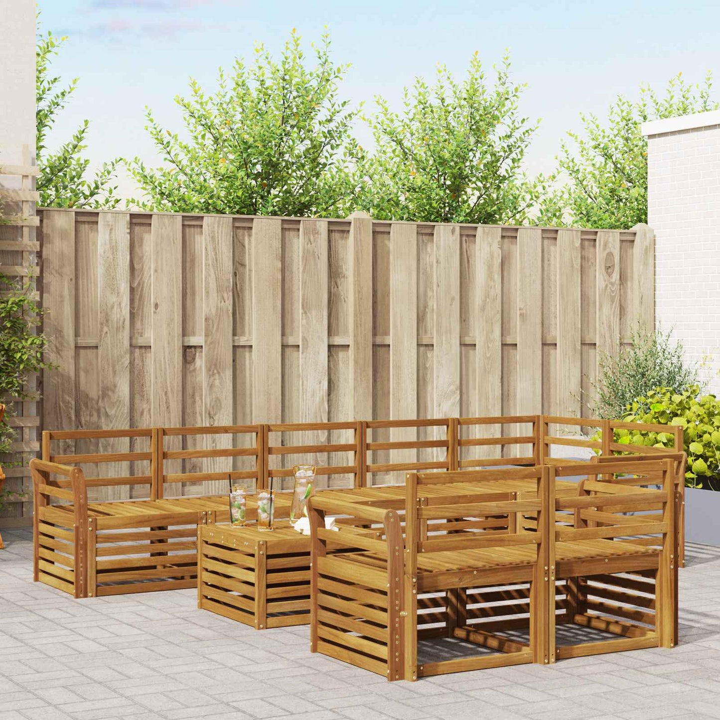 Set divani 9 pcs Naturale Legno di Acacia Massello