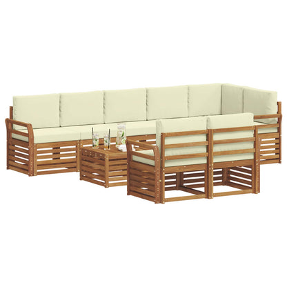 Set divani 9 pcs Naturale e Crema Legno di Acacia Massello