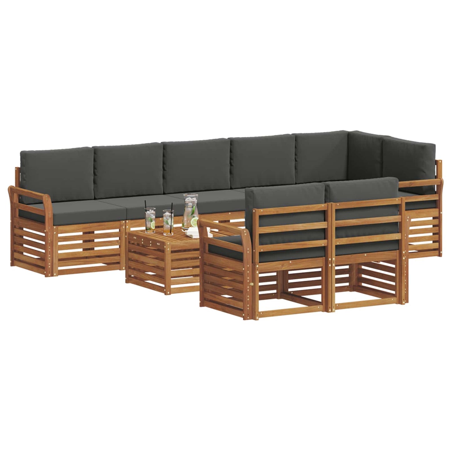 Set divani 9 pcs Naturale e Antracite Legno di Acacia Massello | homemem39