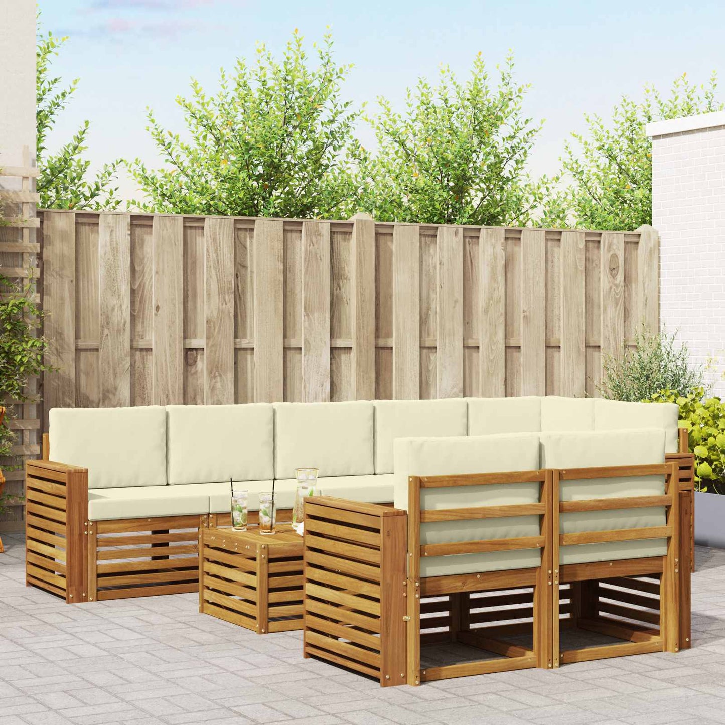 Set divani 9 pcs Naturale e Crema Legno di Acacia Massello