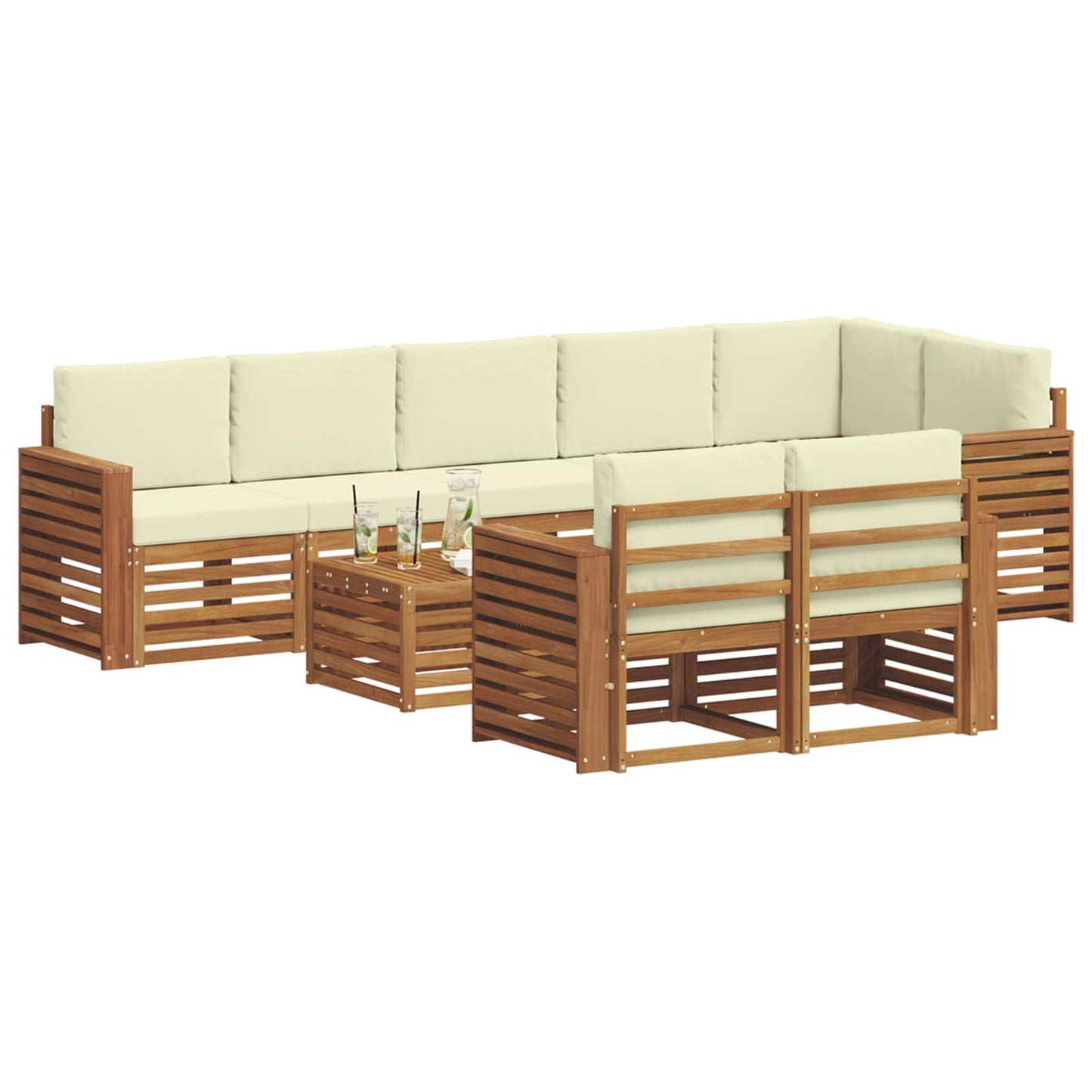 Set divani 9 pcs Naturale e Crema Legno di Acacia Massello