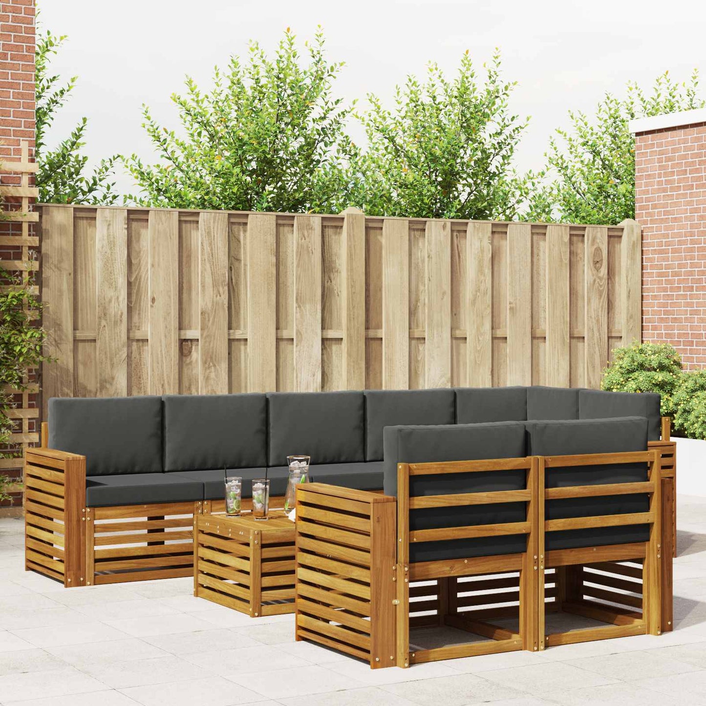 Set divani 9 pcs Naturale e Antracite Legno di Acacia Massello